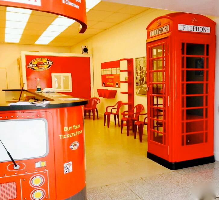 Authentic London phone booth at the San Francisco Deluxe Sightseeing Tours office